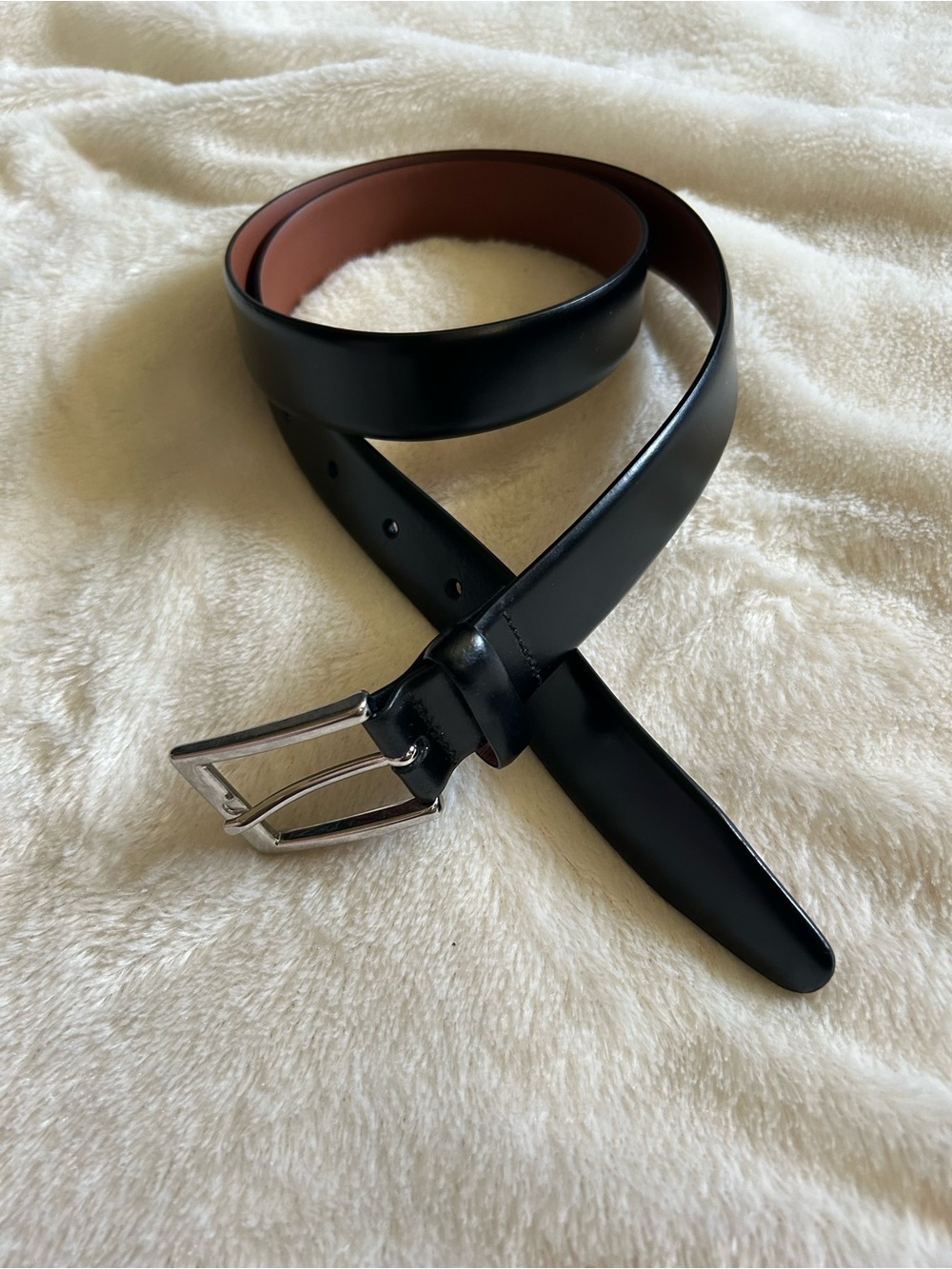 Brooks Brothers solid black classic italian genuine leather belt men's 34